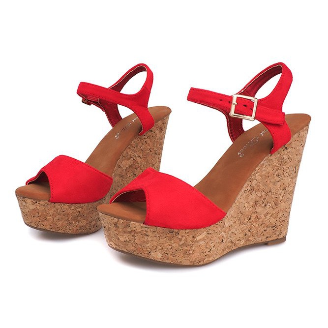 Sandali con zeppa Sughero 5H5654 Rosso 1