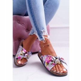 PS1 Pantofole grigie da donna su fiori di sughero Wendy's Bow rosa grigio 1