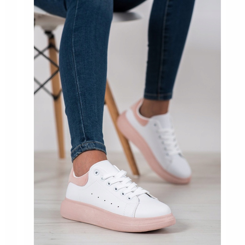 SHELOVET Scarpe da ginnastica su una piattaforma di polvere bianco rosa 2