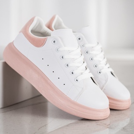 SHELOVET Scarpe da ginnastica su una piattaforma di polvere bianco rosa 1
