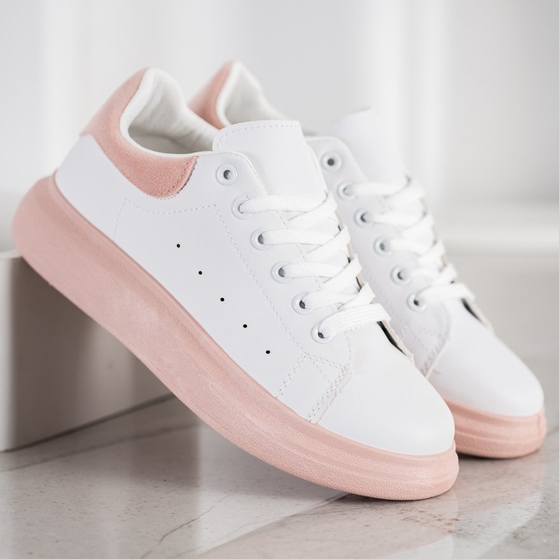 SHELOVET Scarpe da ginnastica su una piattaforma di polvere bianco rosa 1