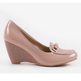Décolleté beige con zeppa con fiocco 0088-4 marrone 1