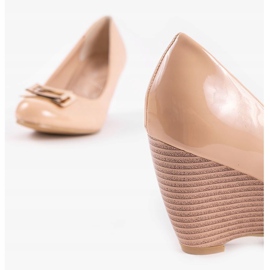 Décolleté beige con zeppa con fibbia 0089-3 marrone 2