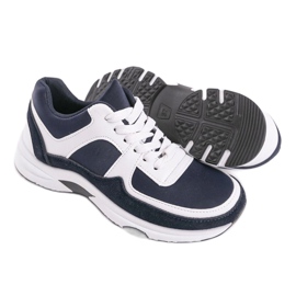Sneakers sportive blu scuro alla moda realizzate in ecopelle CH005 bianca blu navy 1