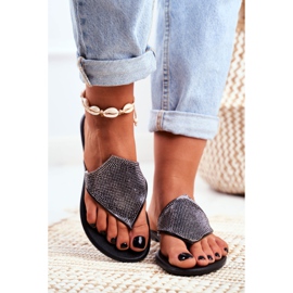 Lu Boo Pantofole da Donna in Gomma Nere Infradito Con Paillettes Anika nero 2