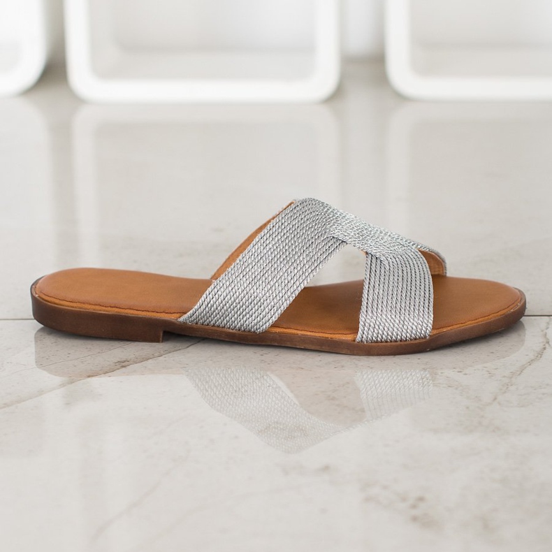 SHELOVET Eleganti pantofole argento grigio 2