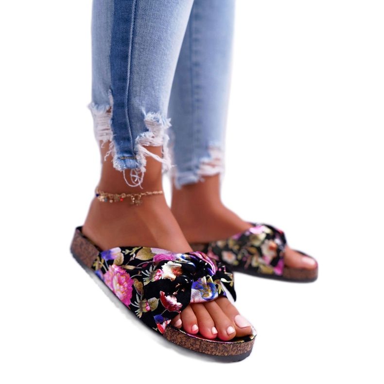 SEA Pantofole nere da donna su fiori di sughero Wendy's Bow nero viola rosa d'oro 1