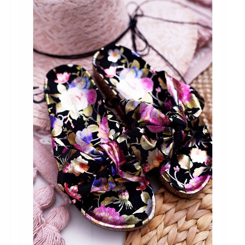 SEA Pantofole nere da donna su fiori di sughero Wendy's Bow nero viola rosa d'oro 3