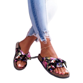 SEA Pantofole nere da donna su fiori di sughero Wendy's Bow nero viola rosa d'oro 2