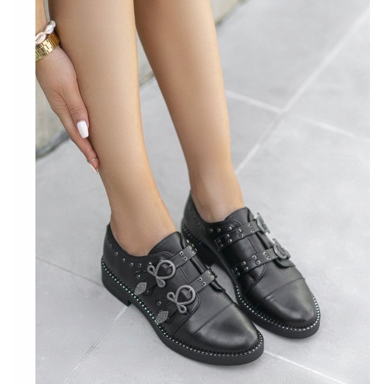 Scarpe da donna nere con fibbie C17-6072 nero 1