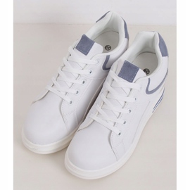 Sneakers bianche BY-0370 WHITE / BLUE su zeppa nascosta bianca 1