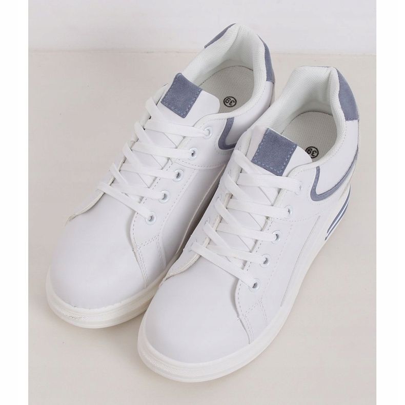 Sneakers bianche BY-0370 WHITE / BLUE su zeppa nascosta bianca 1