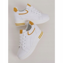 Sneakers bianche BY-0370 WHITE/YELLOW su zeppa nascosta bianco 1