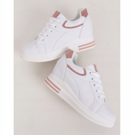 Sneakers bianche BY-0370 WHITE / PINK su una zeppa nascosta bianco 1