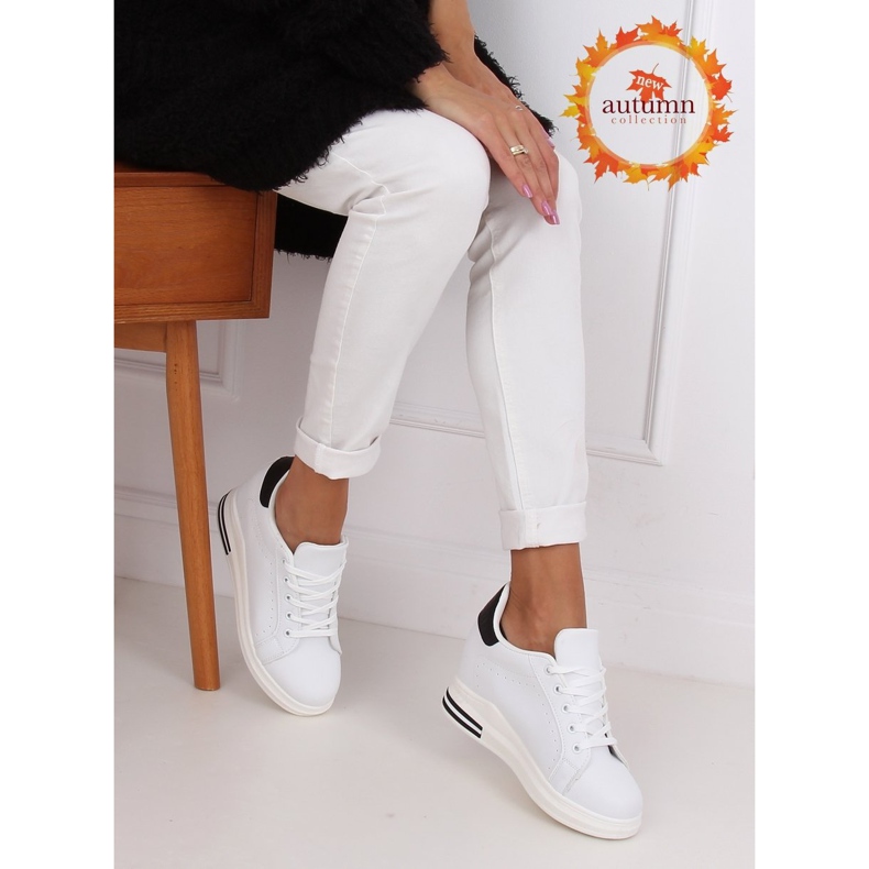 Sneakers bianche MY-0367 WHITE / BLACK su zeppa nascosta bianca 1