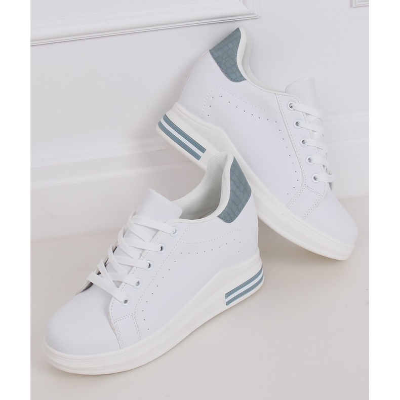 Sneakers bianche MY-0367 WHITE / BLUE su zeppa nascosta bianco 2