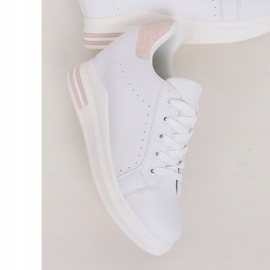Sneakers bianche MY-0367 WHITE / PINK su zeppa nascosta bianca 1