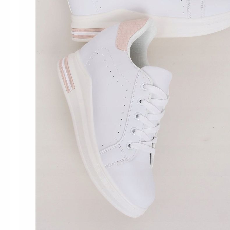 Sneakers bianche MY-0367 WHITE / PINK su zeppa nascosta bianca 1