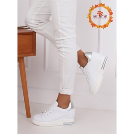 Sneakers bianche MY-0367 WHITE / SILVER su zeppa nascosta bianco 1