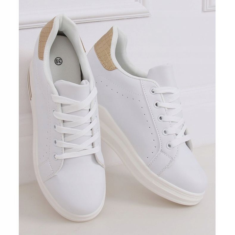 Sneakers bianche MY-0367 WHITE / GOLD su zeppa nascosta bianco d'oro 1