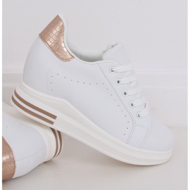 Sneakers bianche MY-0367 WHITE / CHAMPAGNE su zeppa nascosta bianco 1