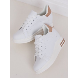 Sneakers bianche MY-0367 WHITE / CHAMPAGNE su zeppa nascosta bianco 2