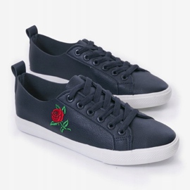 Sneakers blu navy con fiore 1727-02 2