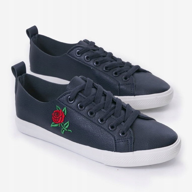 Sneakers blu navy con fiore 1727-02 2