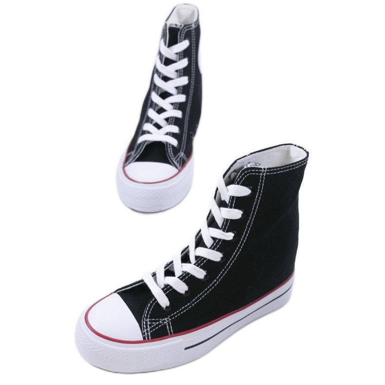 Sneakers nere con zeppe stringate B706-1 nero 1