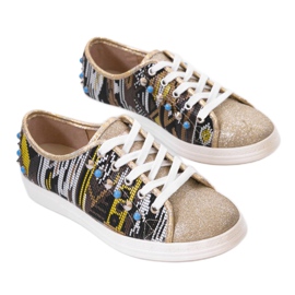 Sneakers dorate riccamente decorate C17-3997 multicolore d'oro giallo 1