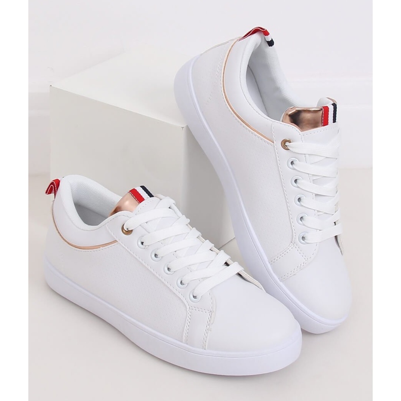 Sneakers bianche da donna B0-501 WHITE / CHAMPAGNE bianca 2