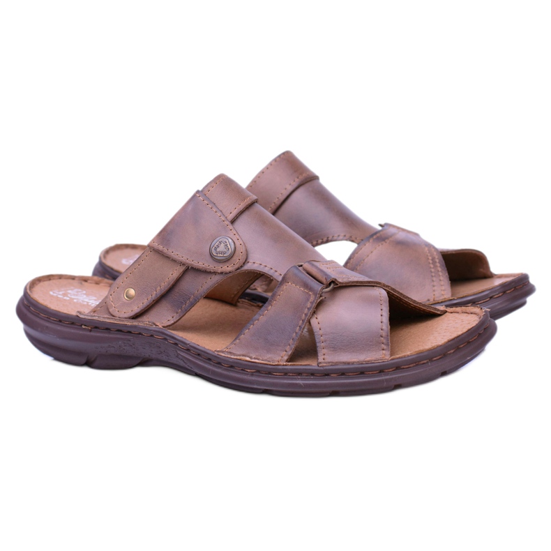 Polbut Sandali con ciabatte da uomo in pelle marrone Hideki 4
