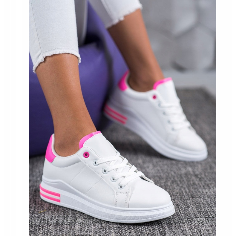 SHELOVET Scarpe da ginnastica alla moda legate bianca rosa 1