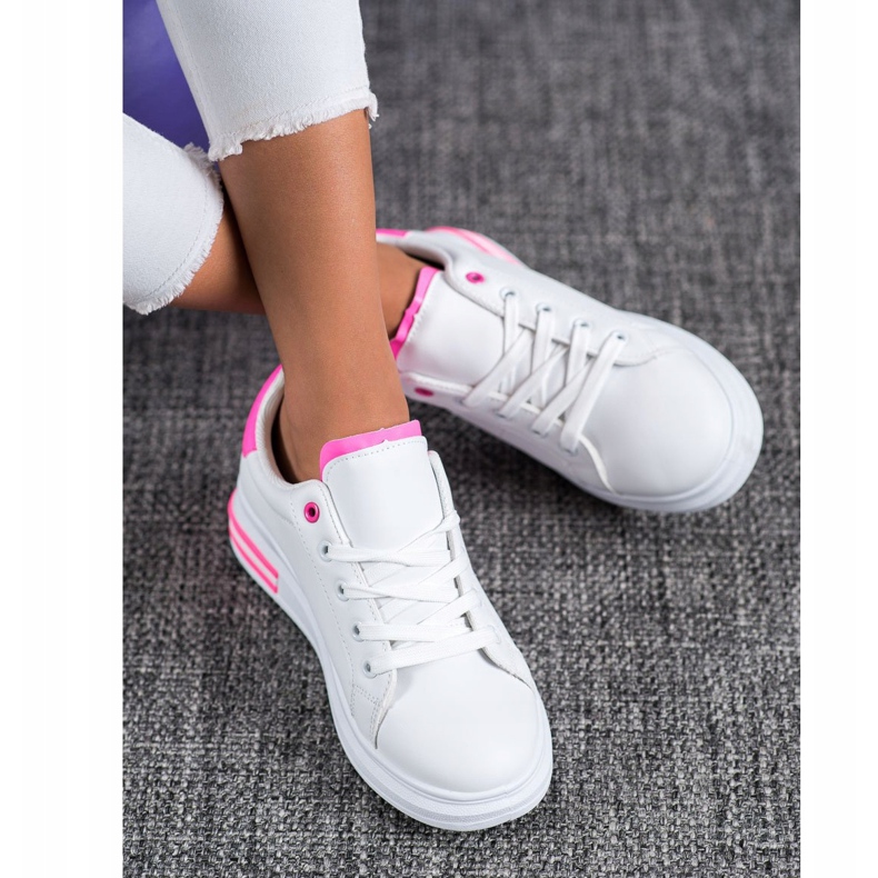 SHELOVET Scarpe da ginnastica alla moda legate bianco rosa 2