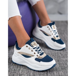 Ideal Shoes Sneakers sportive alla moda bianca blu navy 1