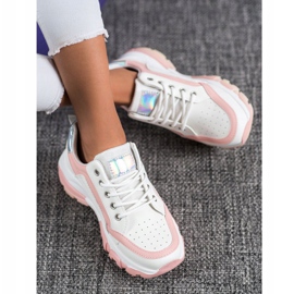 SHELOVET Sneakers in ecopelle bianca rosa 1