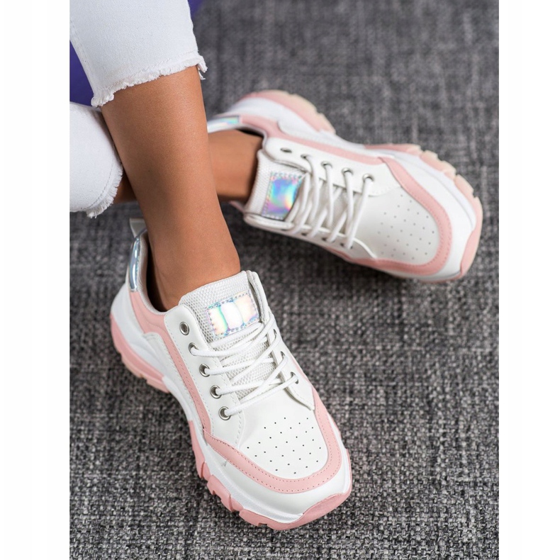 SHELOVET Sneakers in ecopelle bianco rosa 1