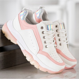 SHELOVET Sneakers in ecopelle bianco rosa 2