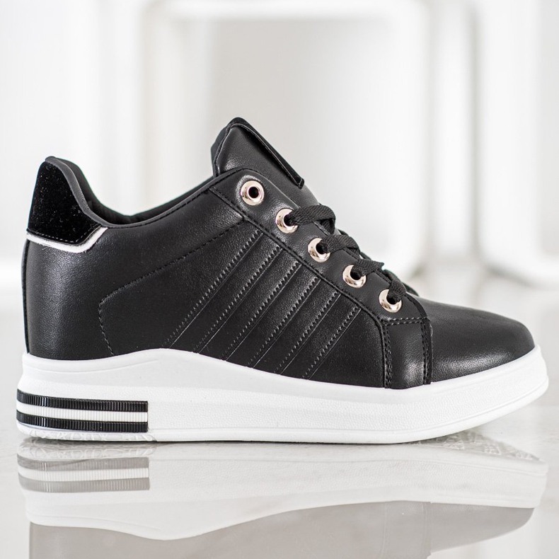 SHELOVET Sneakers nere con zeppa nero 2