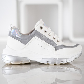 SHELOVET Sneakers in ecopelle bianca grigio 2