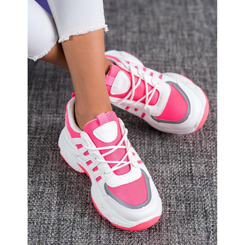 SHELOVET Comode Sneakers Con Rete bianca rosa 1