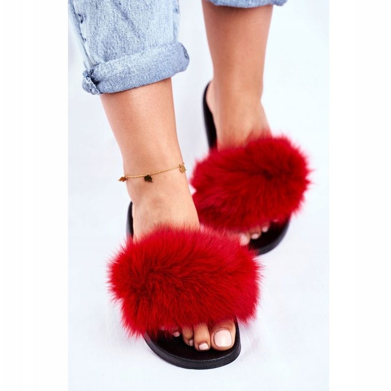 Ciabatte da Donna con Pelliccia Naturale Rosse Bushido rosso 2