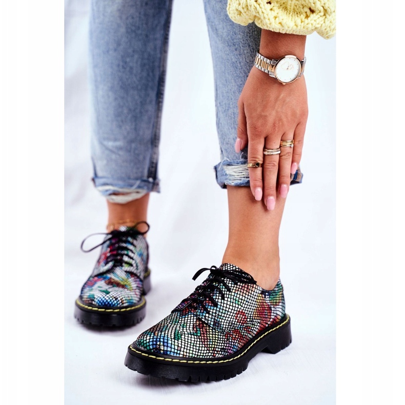 Stringate da donna Oxford in pelle Fiori Maciejka 04087-43 nero multicolore 1