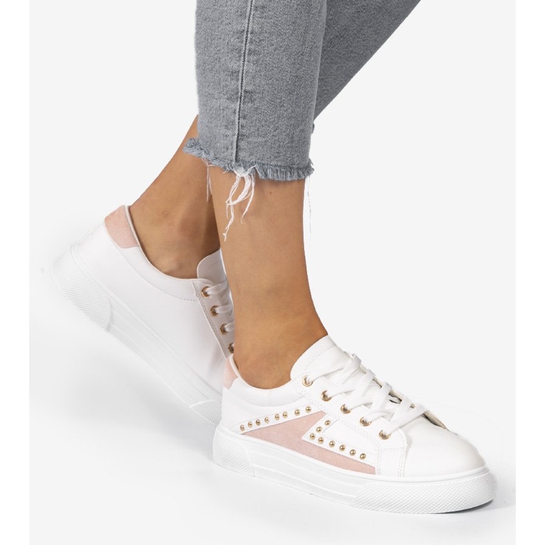 Sneakers classiche bianche con strass A88-69 bianca 1