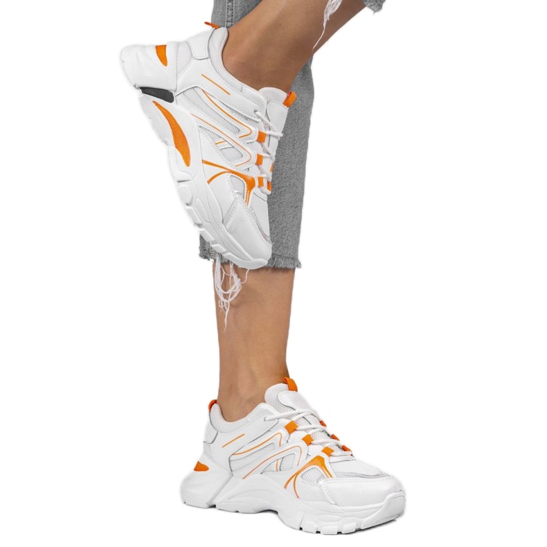 Sneakers sportive 1070 bianche con inserti rosa bianco arancia 1