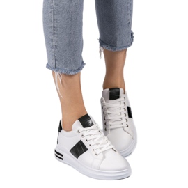 Sneakers bianche alla moda con ecopelle C912 bianca nero 2