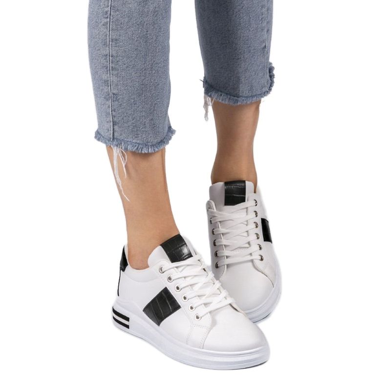 Sneakers bianche alla moda con ecopelle C912 bianco nero 2