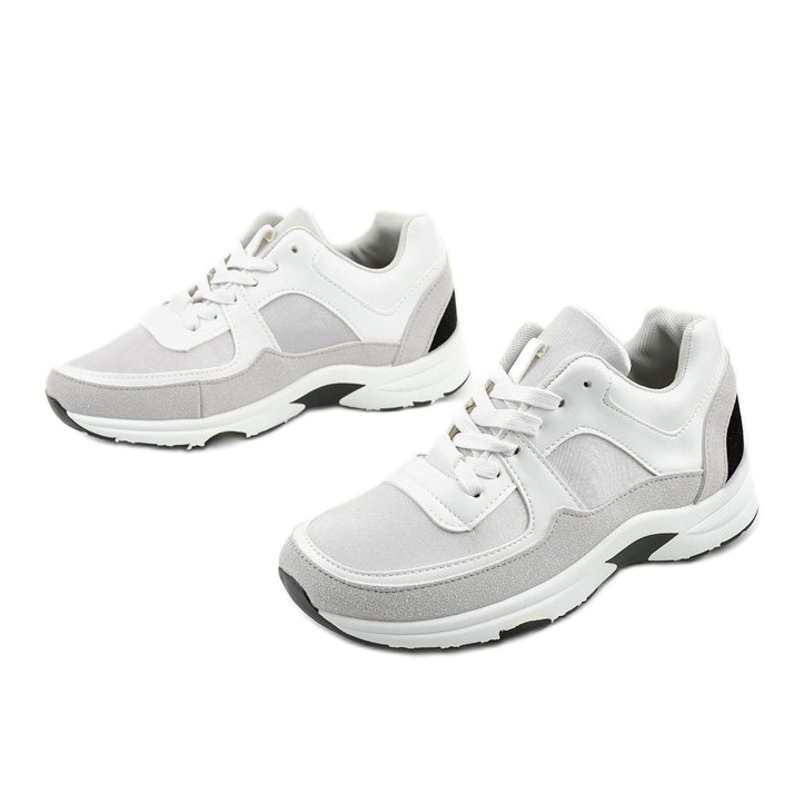 Sneakers sportive bianche alla moda realizzate in ecopelle CH005 bianco grigio 2