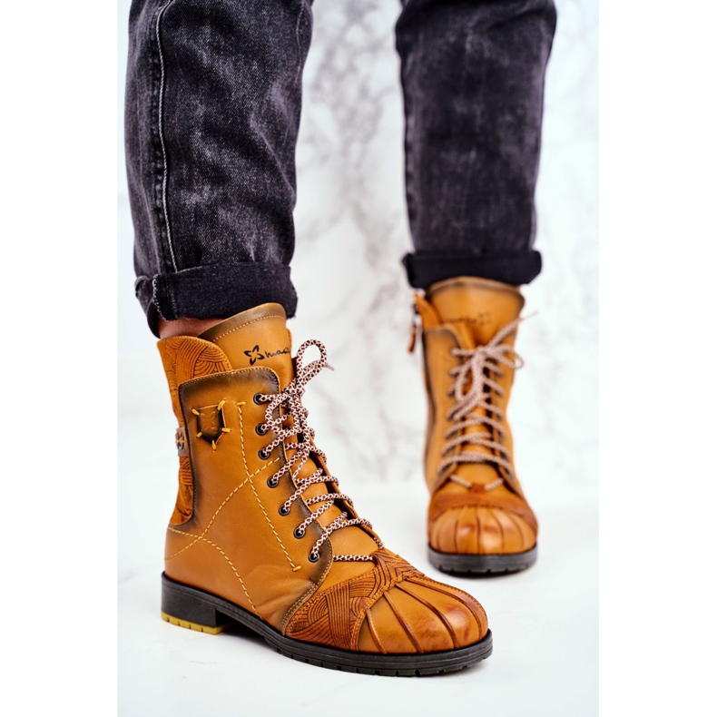 Stivali in pelle caldi da donna Maciejka Giallo 03961-07 2