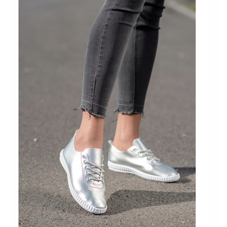 SHELOVET Sneakers Argento Con Ecopelle 1